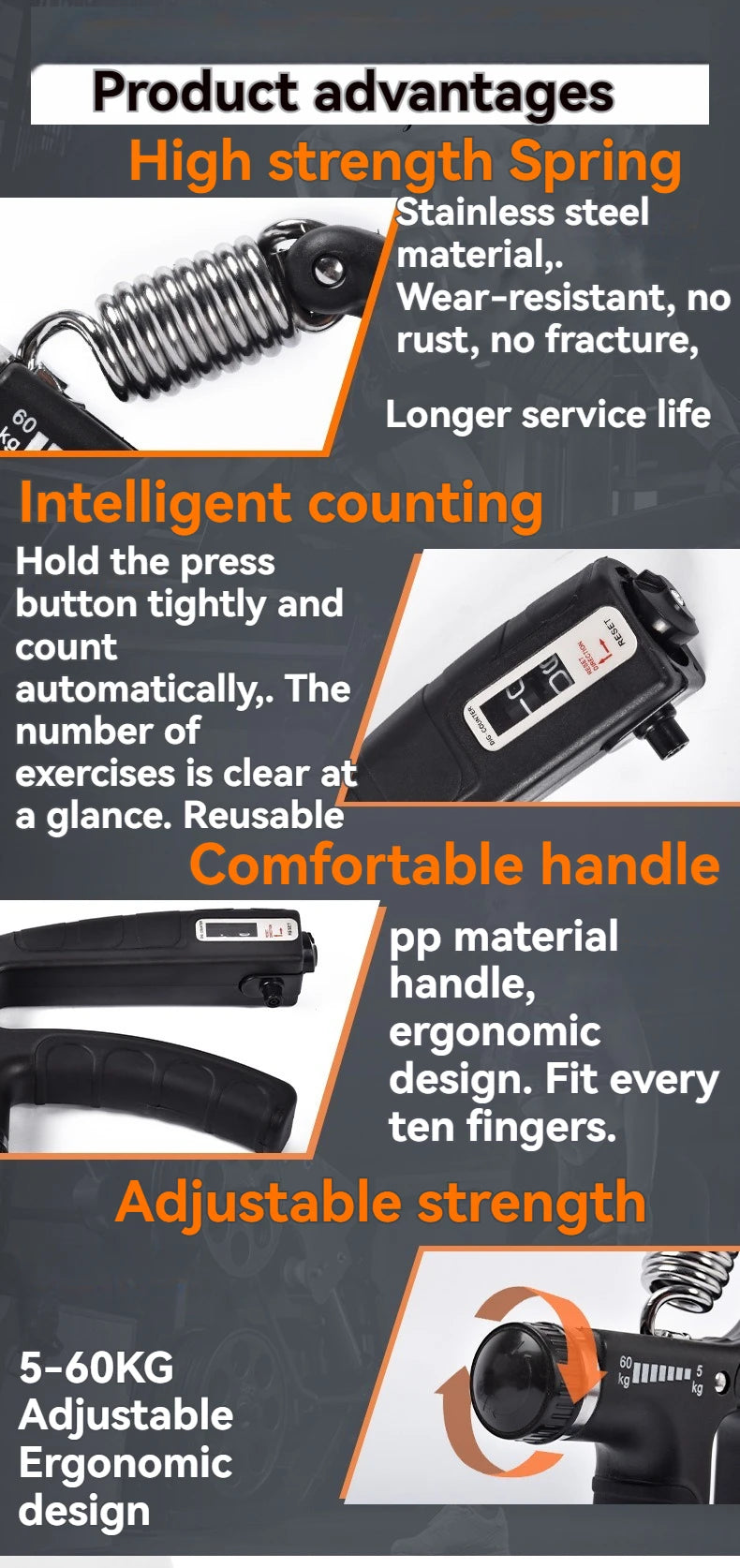 5-60kg Adjustable Hand Grip Strengthener Hand Gripper Trainer Set With Counter Wrist Forearm And Hand Exerciser For Muscle